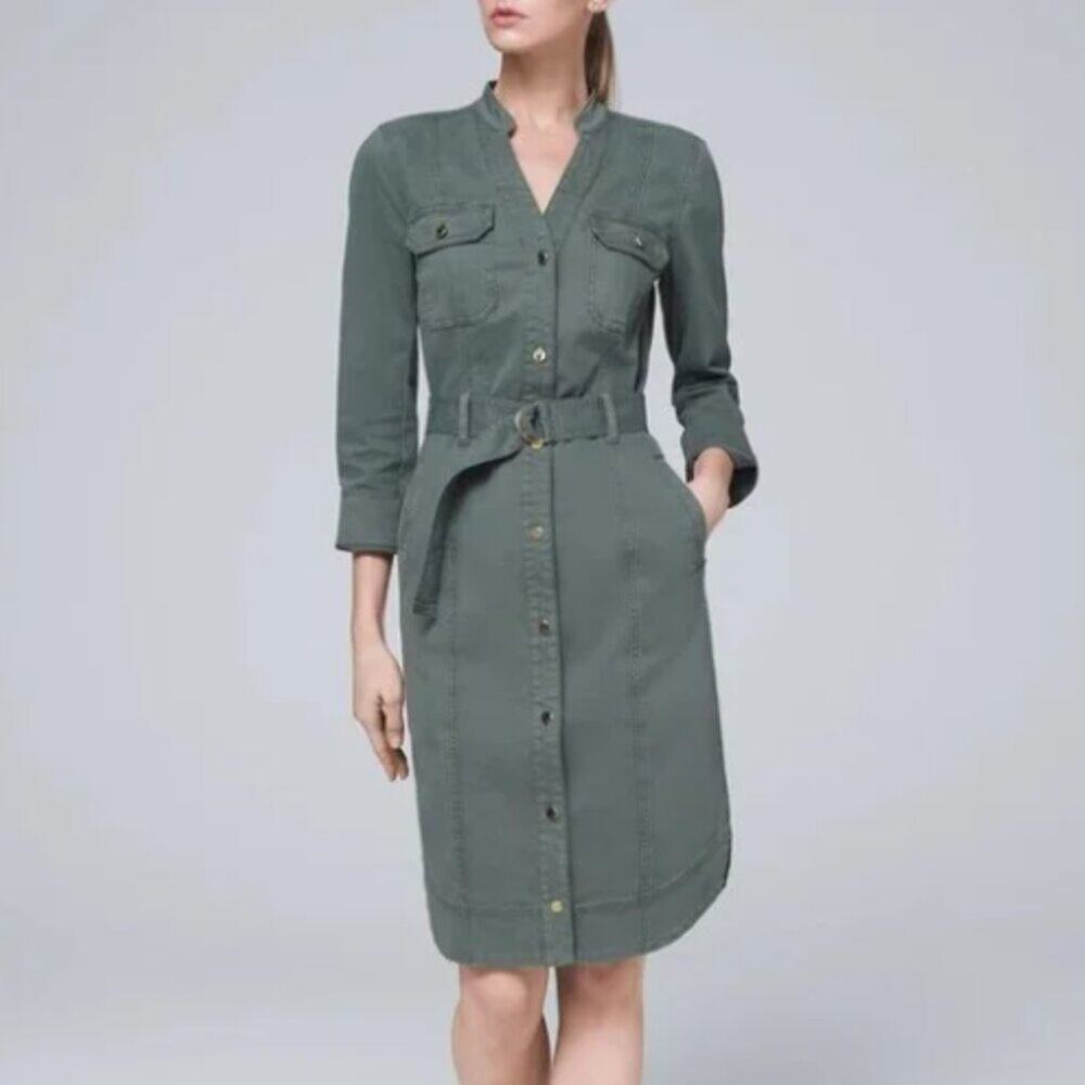 WHBM Green Denim Button Down Belted Dress Size 8
